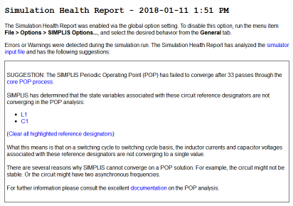 Simulation health report